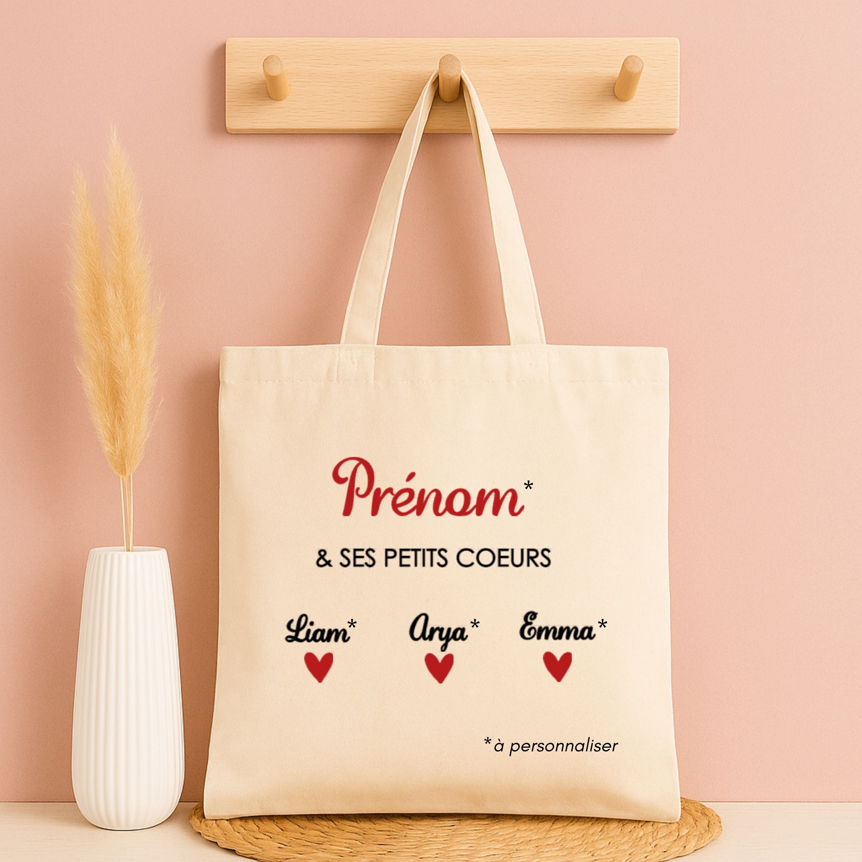 Tote bag personnalisé  Prénom & ses petits cœurs ❤️