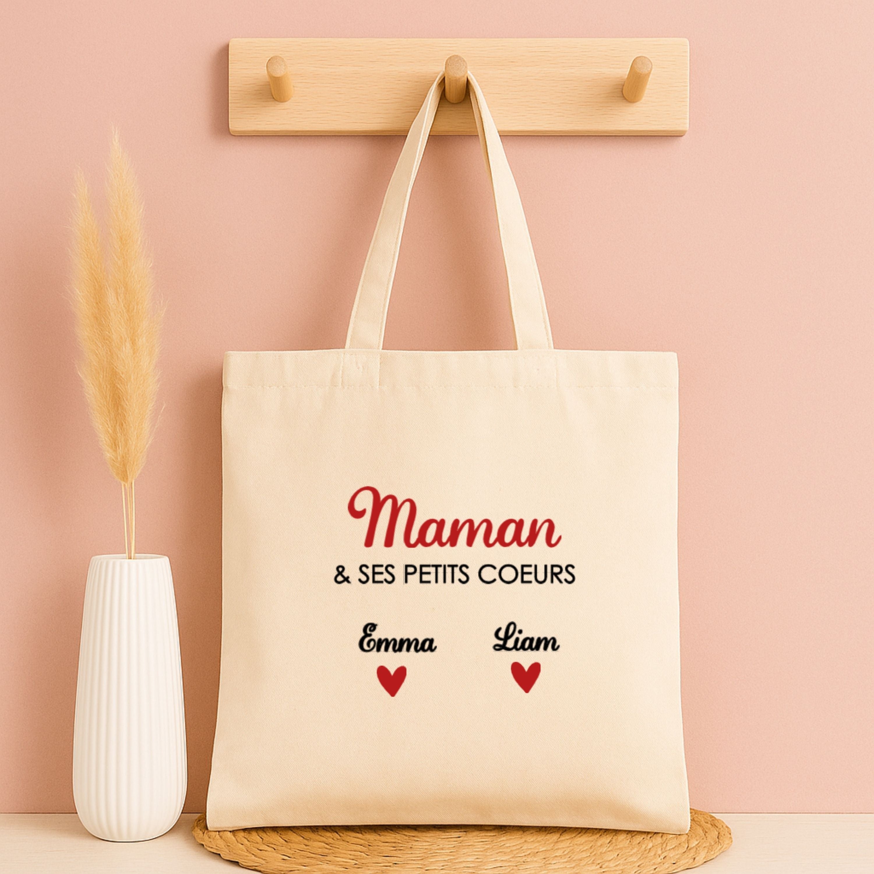 Tote bag personnalisé  Prénom & ses petits cœurs ❤️