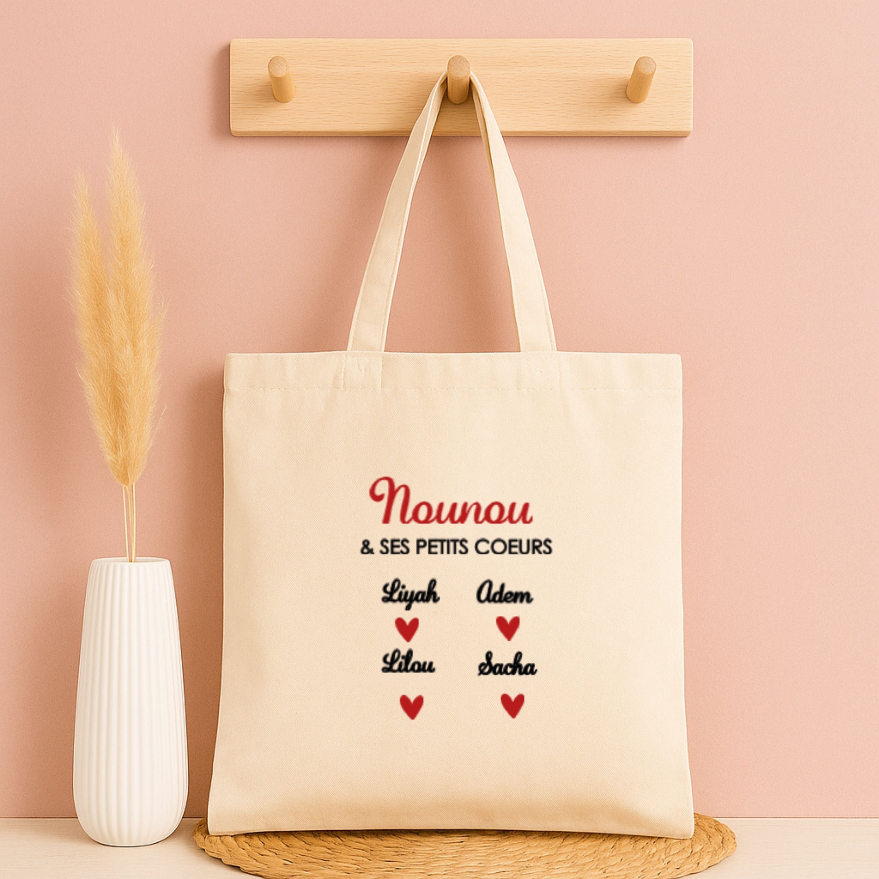 Tote bag personnalisé  Prénom & ses petits cœurs ❤️