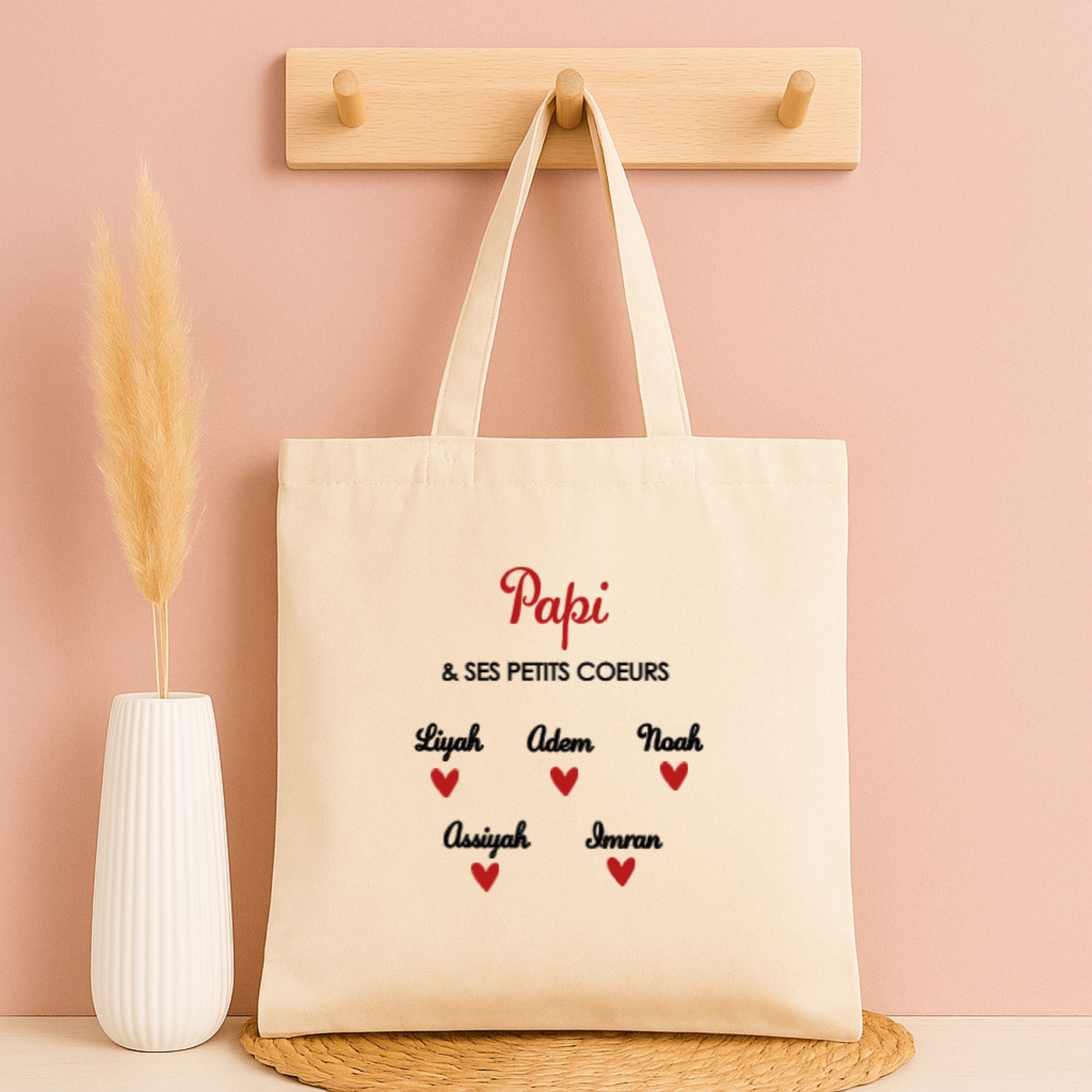 Tote bag personnalisé  Prénom & ses petits cœurs ❤️
