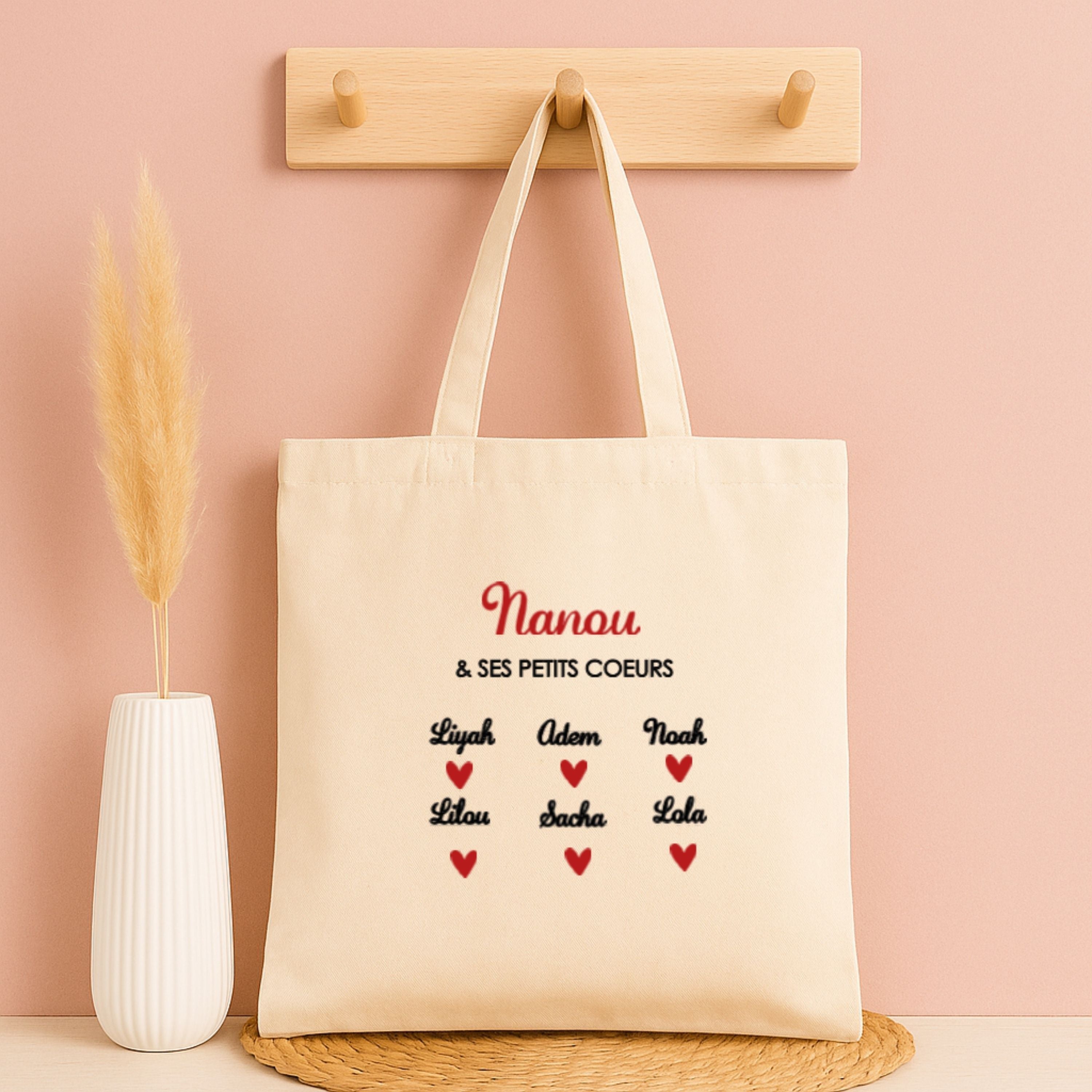 Tote bag personnalisé  Prénom & ses petits cœurs ❤️