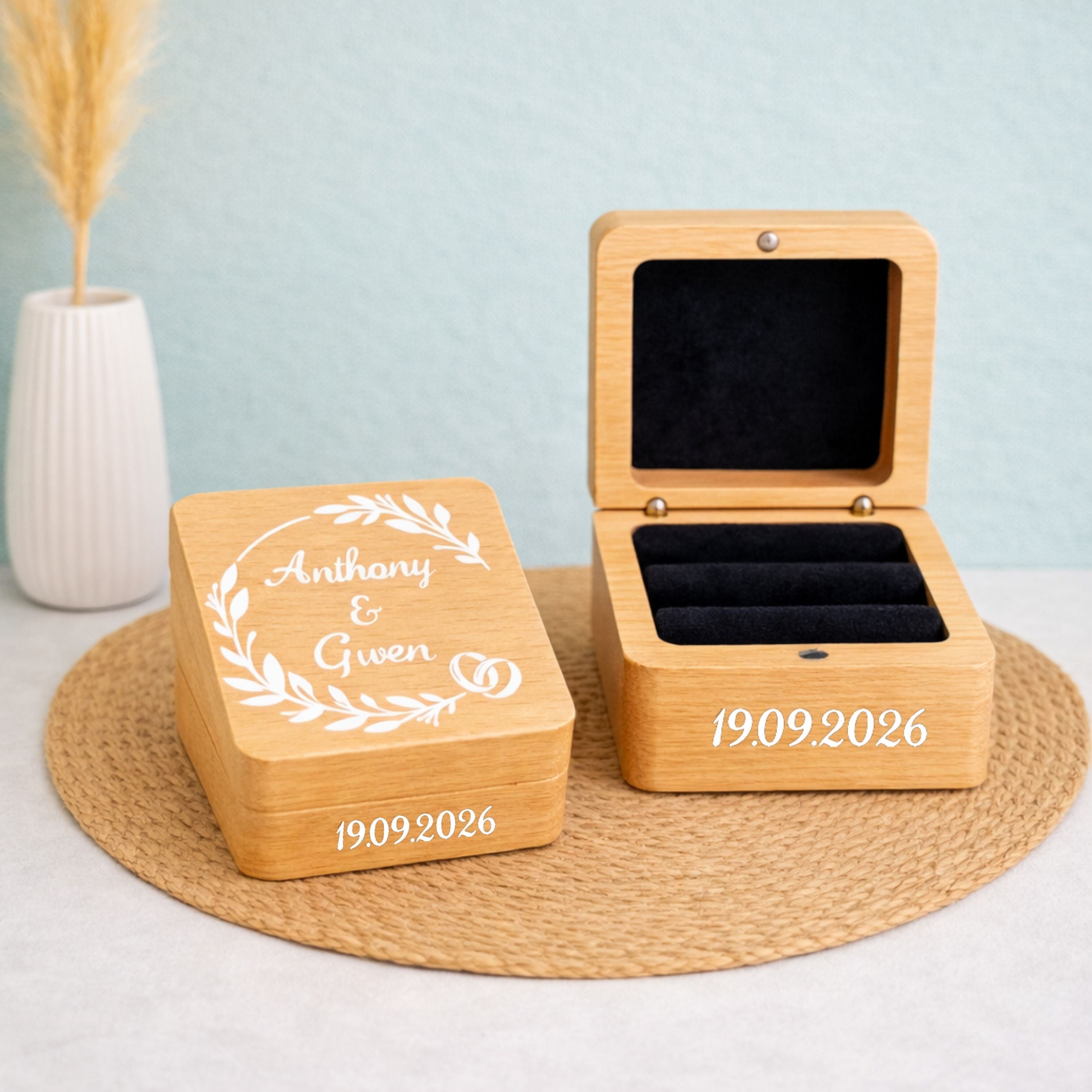 Boîte à alliances mariage personnalisée en bois