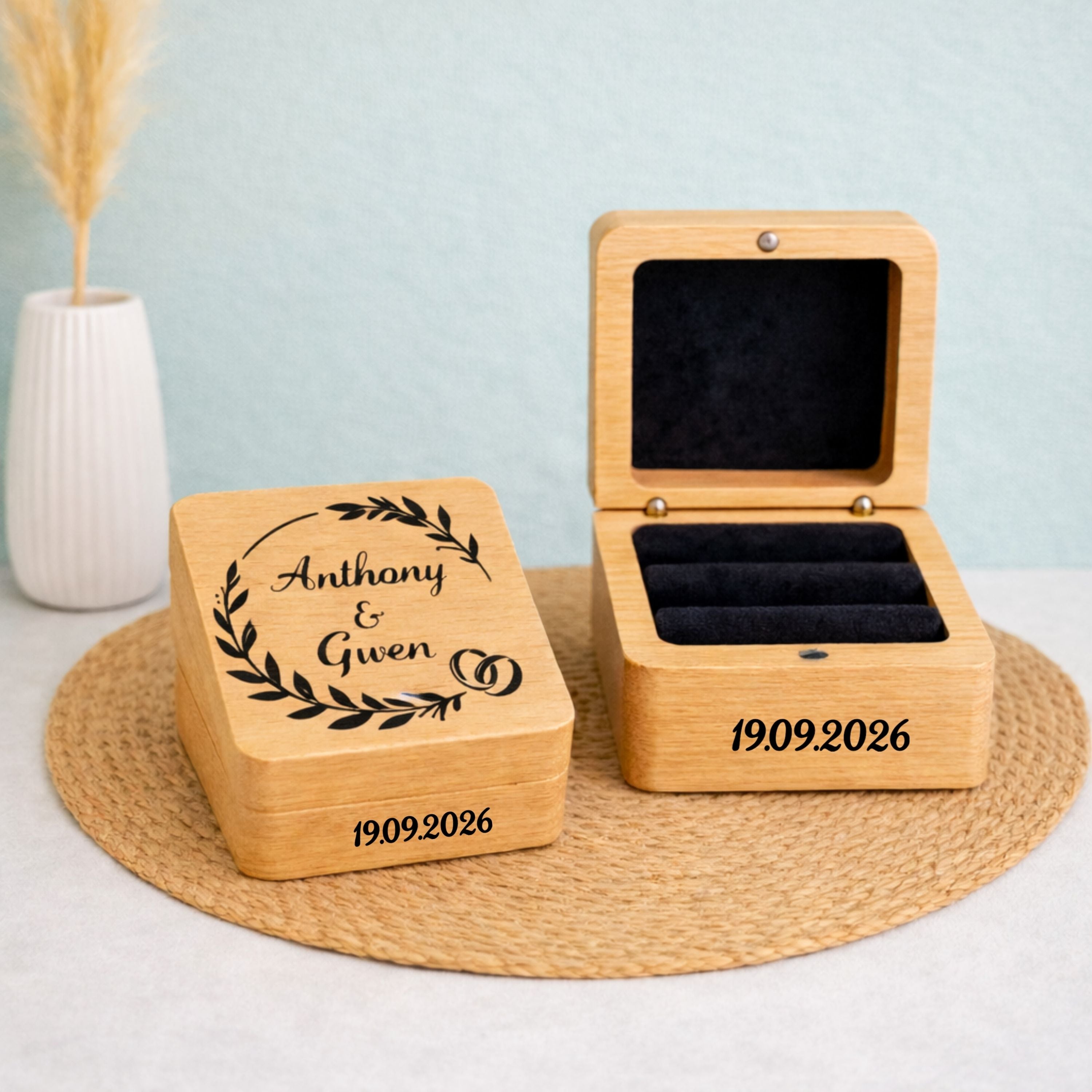 Boîte à alliances mariage personnalisée en bois