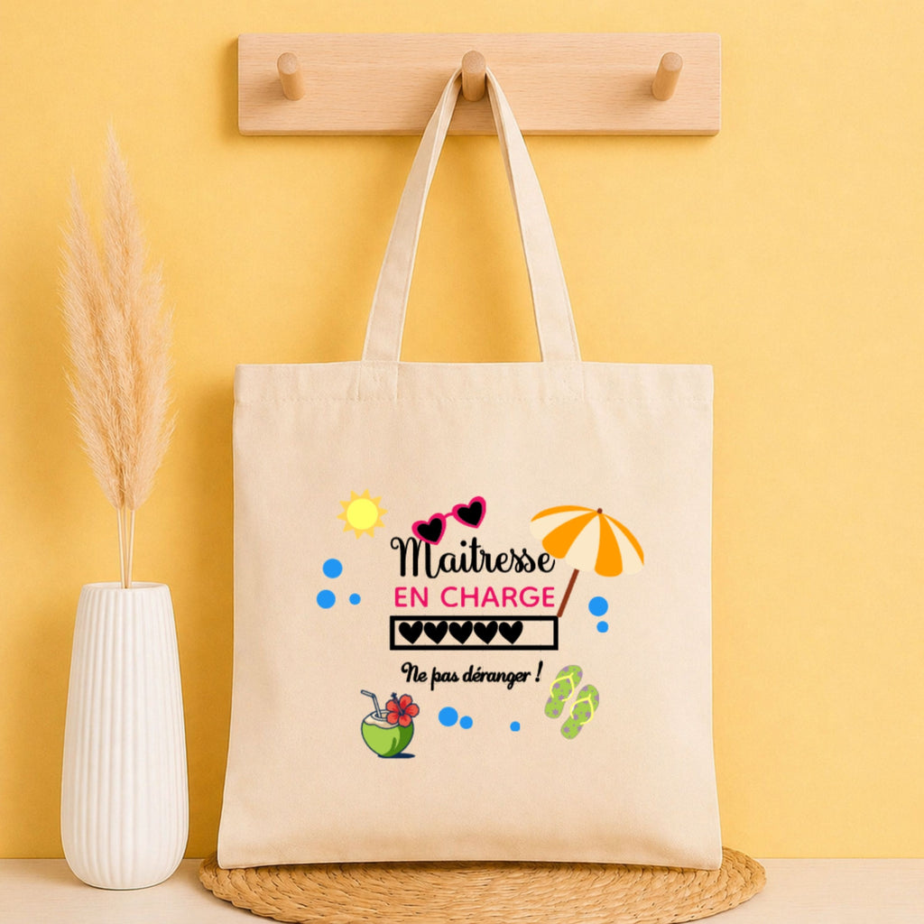 Tote bag humour Maîtresse / Nounou / ATSEM personnalisé