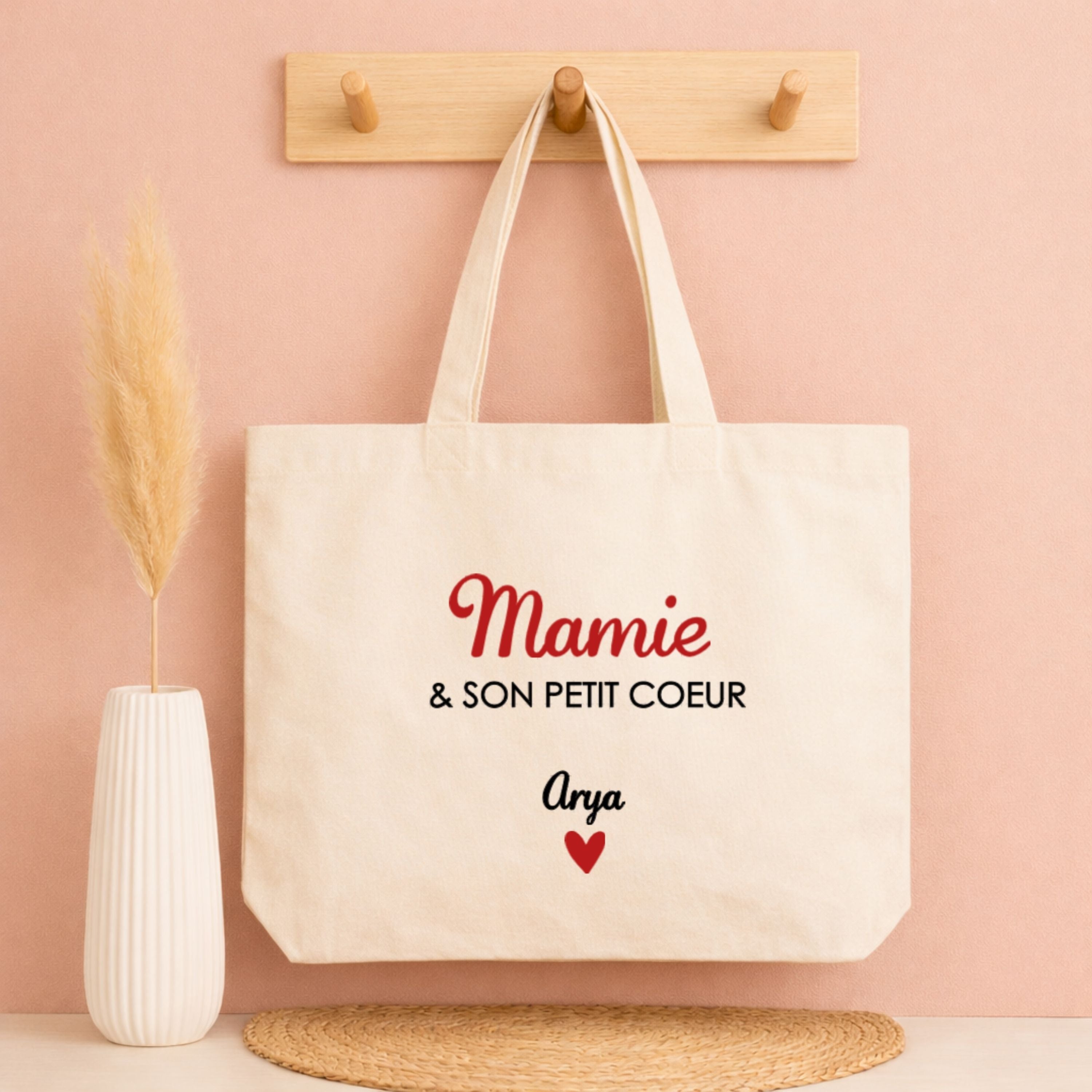 Tote bag personnalisé  Prénom & ses petits cœurs ❤️