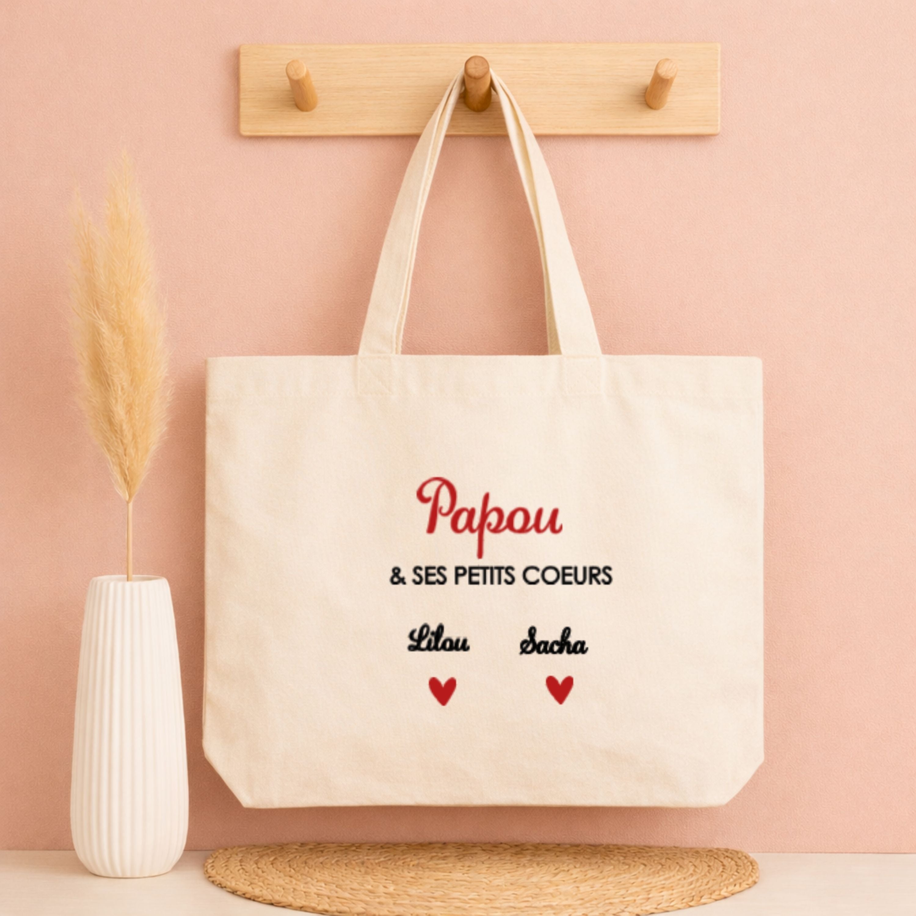 Tote bag personnalisé  Prénom & ses petits cœurs ❤️