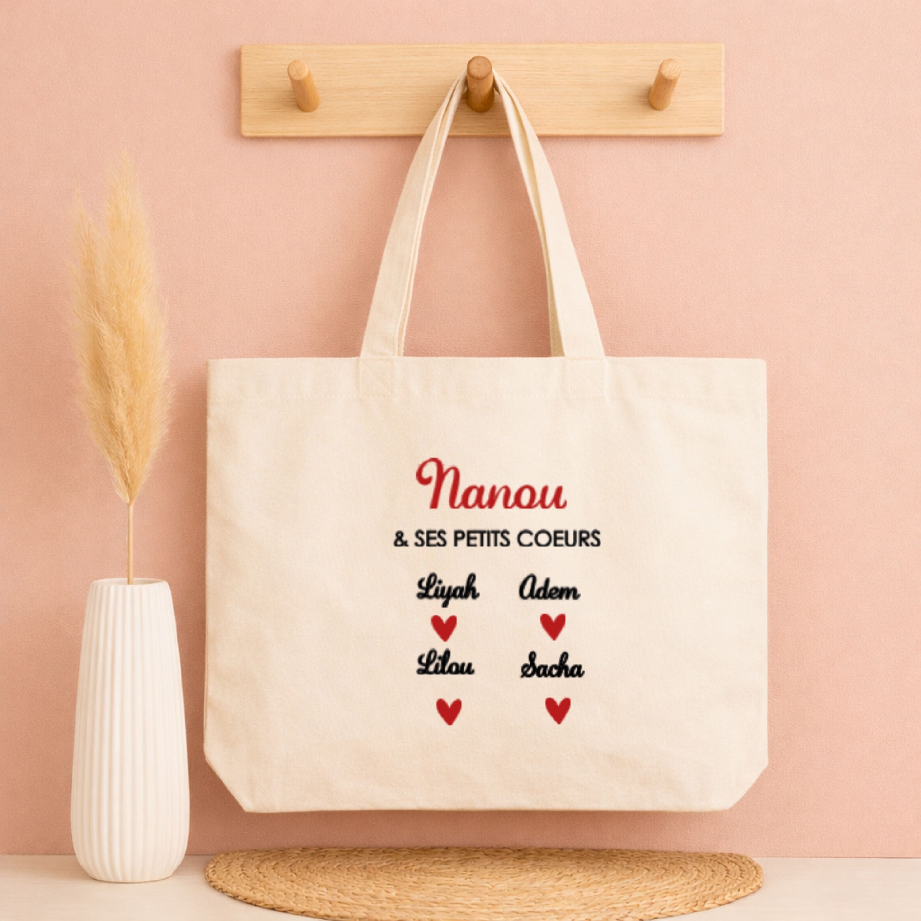 Tote bag personnalisé  Prénom & ses petits cœurs ❤️