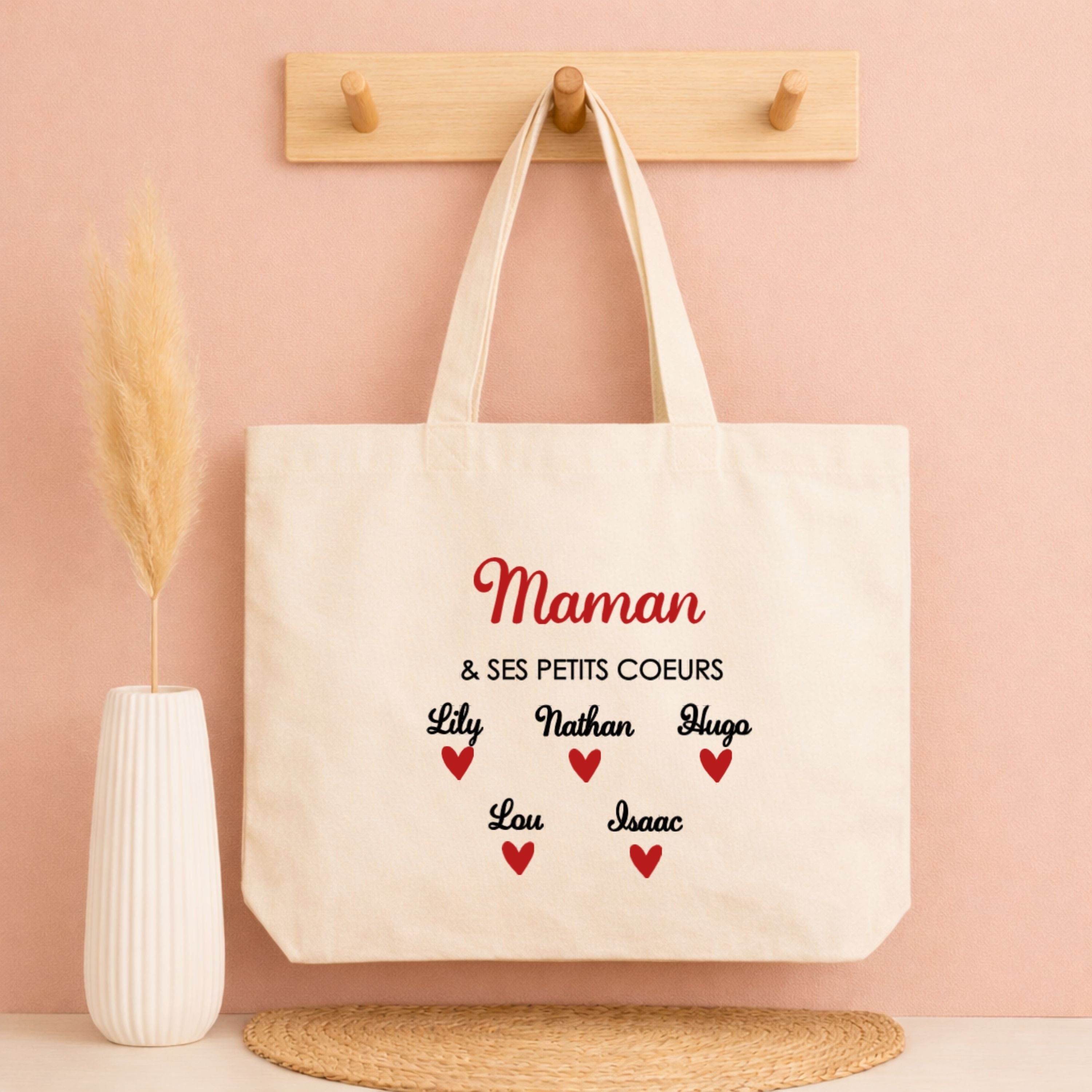 Tote bag personnalisé  Prénom & ses petits cœurs ❤️