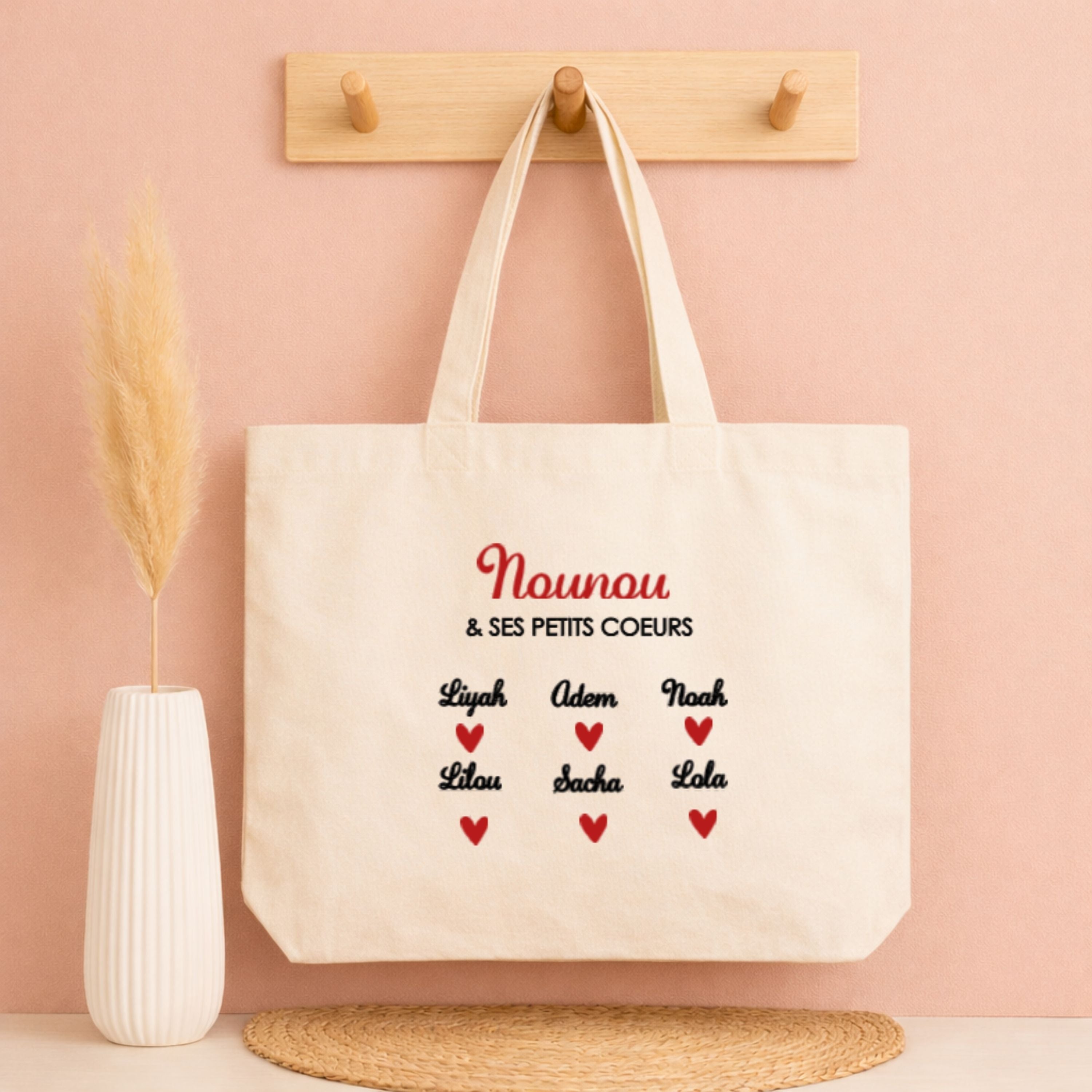 Tote bag personnalisé  Prénom & ses petits cœurs ❤️