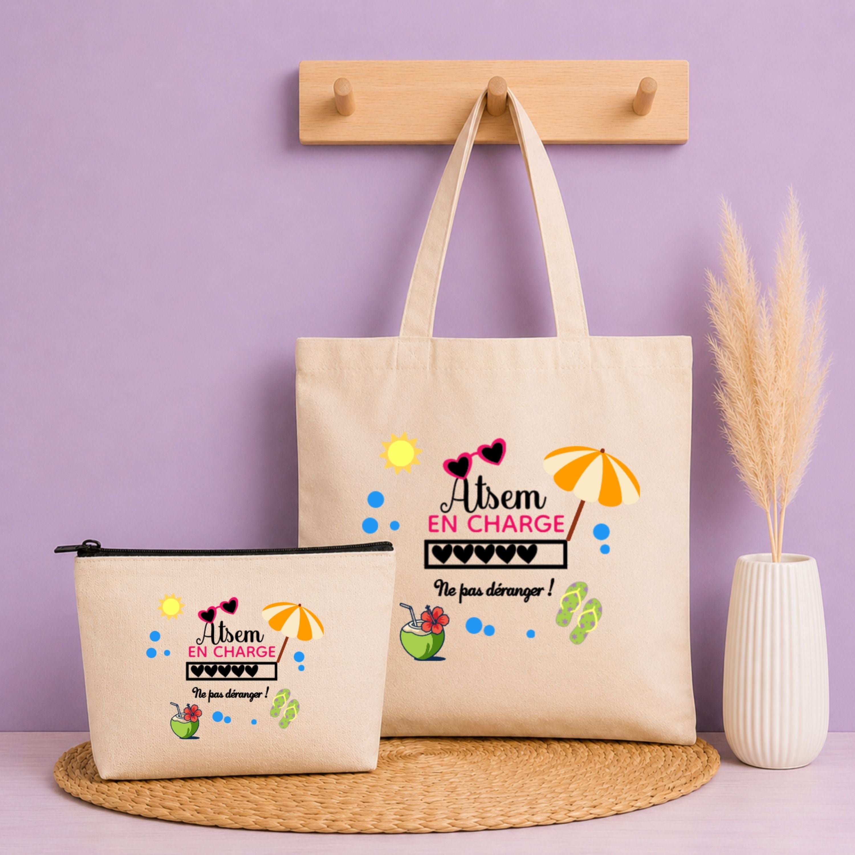 Pack Tote bag + pochette - Humour pour Maîtresse / Nounou / ATSEM